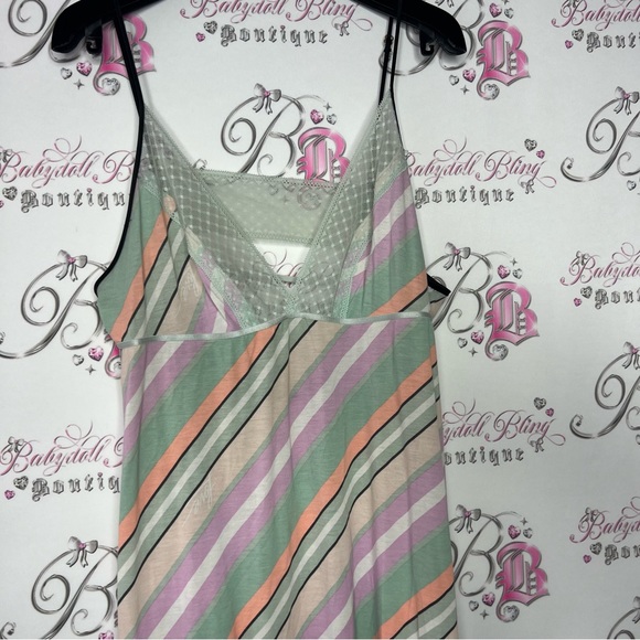 Victoria secret dress striped open back strappy pastel night gown pajamas pj - Picture 5 of 10